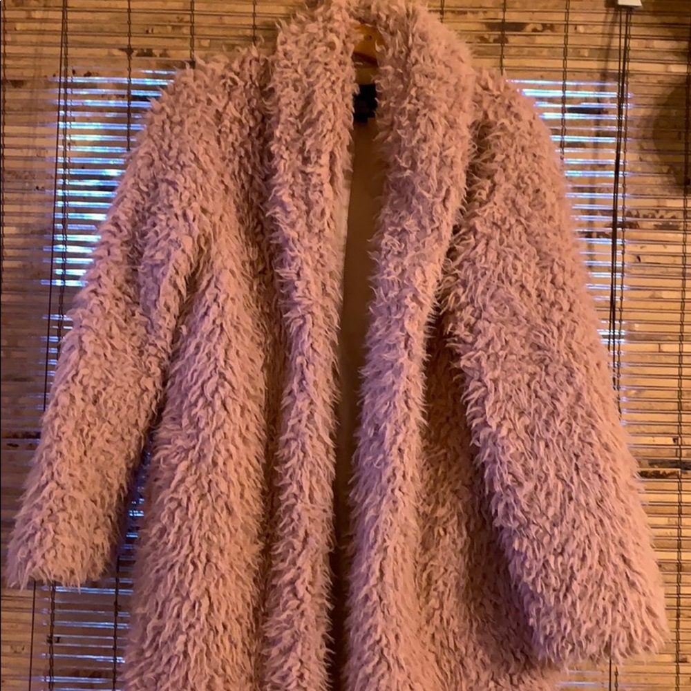 Faux pink fur coat